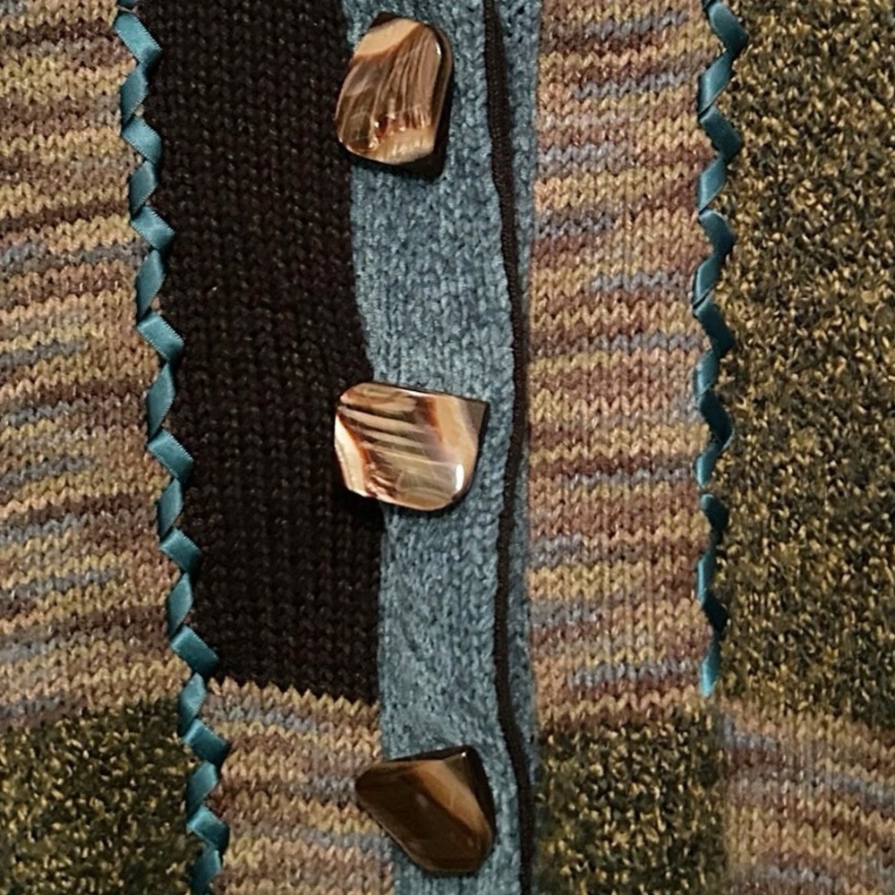 Vintage Patchwork Knit Jacket Blazer Cardigan - image 3